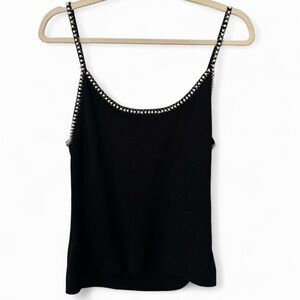 Vintage Night Way Beaded & pearl black tank top/ black camisole